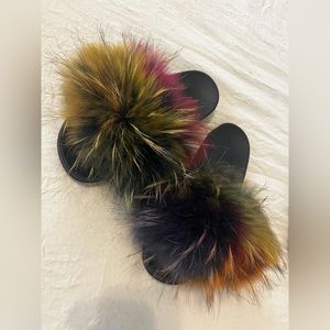 Rainbow Fuzzy Fur Slides Slippers